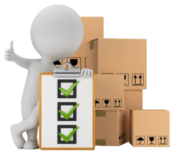 Figura con una lista de verificación con tres marcas verdes junto a cajas de cartón